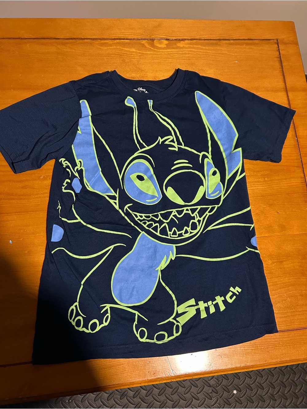 Disney Navy Blue & Neon Green Stitch Graphic Tee